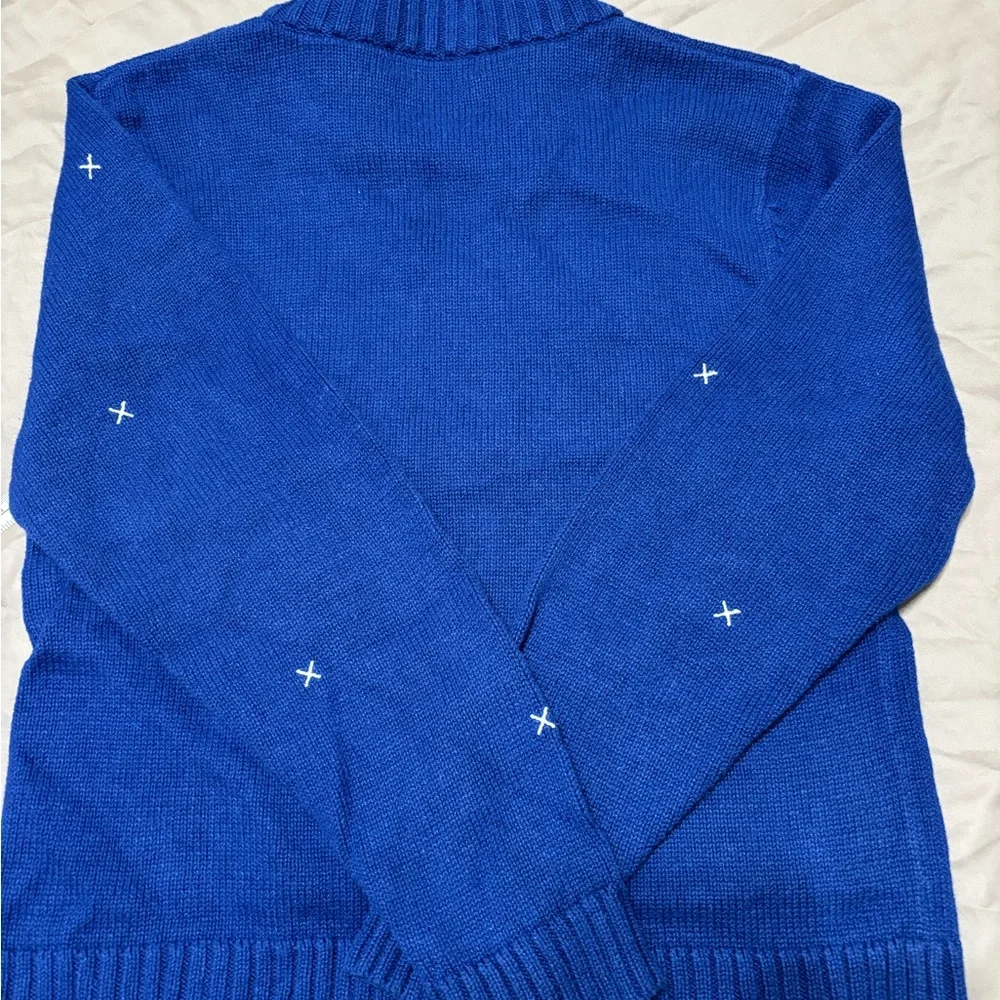 Vintage Crystal Kobe Blue Snowman Christmas Sweater Zip Holiday Cardigan Medium